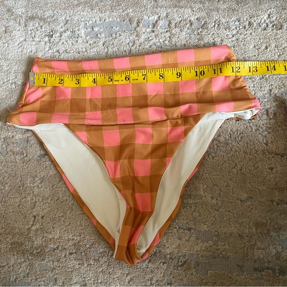 L*Space Seaesta Surf Gingham Plaid Desi Bikini Bottom Tan Orange Pink: Medium - Picture 3 of 7
